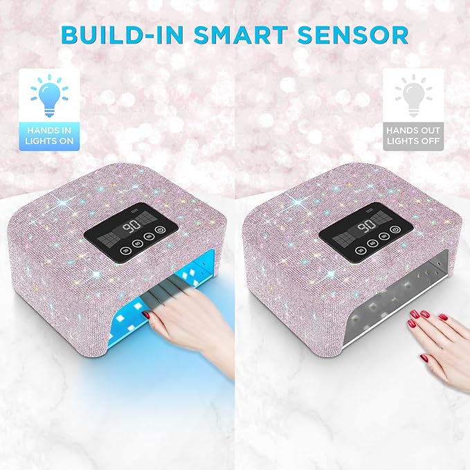 Aedavey Cordless UV Nail Lamp Rechargeable UV Light for Gel Nails LED Nail Lamp with 4 Timer Modes Gel Nail UV Light Decorate with Sparkling Nail Rhinestones