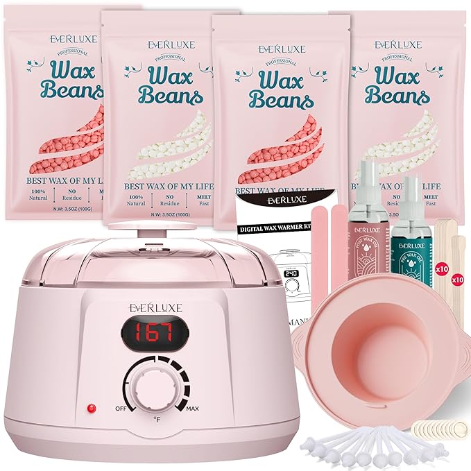 Waxing Kit for Women Hair Removal with Silicone Wax Warmer Liner Digital Waxing Machine Hard Wax Kit for Full Body Arms Legs Face Bikini Brazilian Wax Kit for Women Men Sensitive Skin