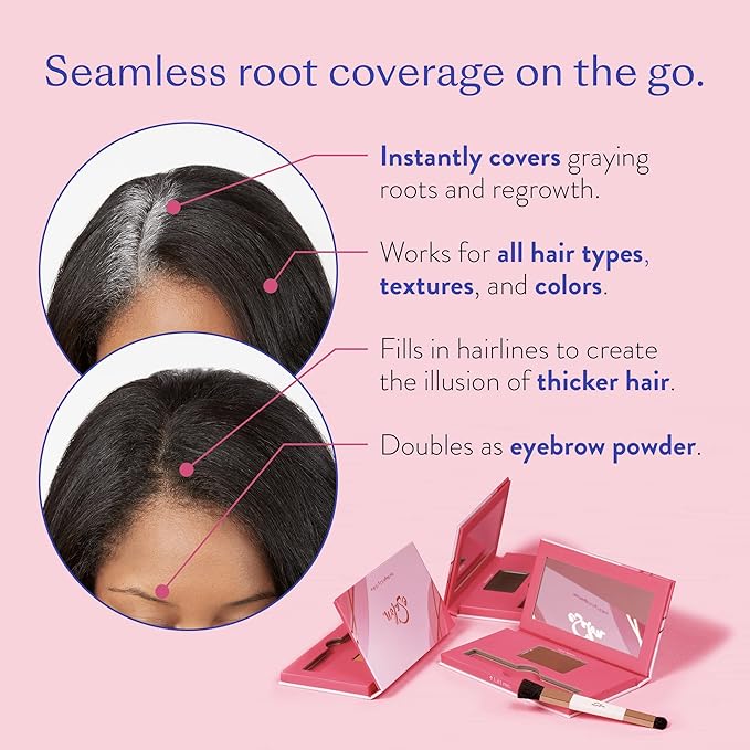 eSalon Root Touch Up + Brow Powder Conceal &amp Cover (Black) - Hairline Powder for Women - Scalp Concealer &amp Filler for Thinning &amp Gray Hair Coverage - Creates Thicker &amp Fuller-Looking
