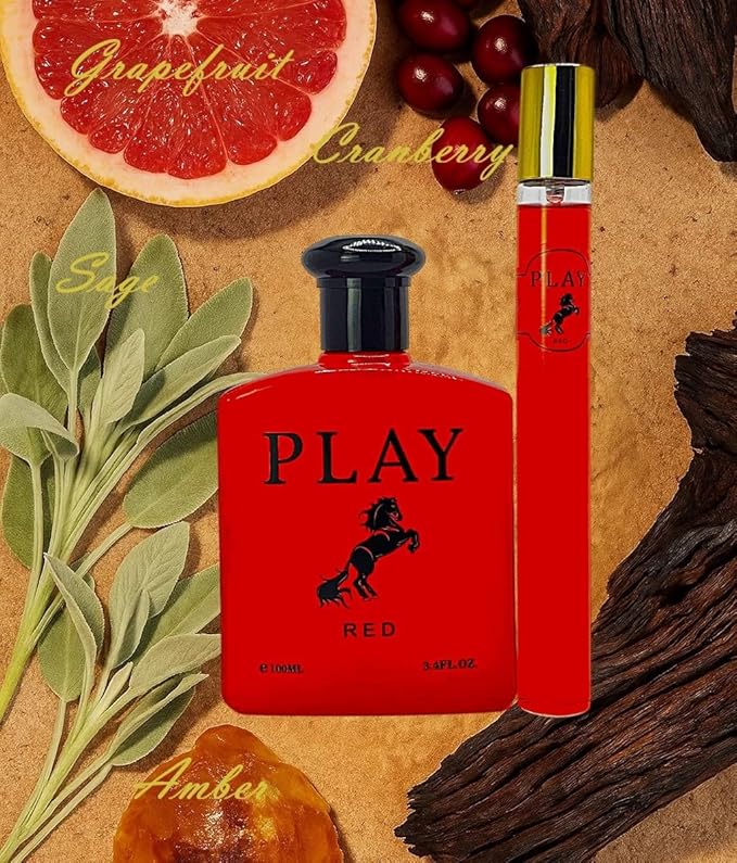 Blue For Men &amp Play Red 04-Piece Set Cologne for Men 2x100ml &amp Mini Perfume 2x35ml Eau de Toilette long-lasting cranberry sage &amp pink pepper notes for daytime Travel perfume bottle