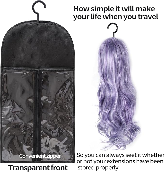 12PCS Hair Extension Holder Wig Storage Bags with Hanger for Multiple Wigs Dust-proof Wig Hanger Hair Extension Storage Wig Bags for Hair Extensions Wigs &amp Accessories