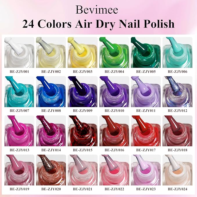 Nail Polish Set Quick Dry-24Pcs Regular Fingernail Polish Bulk White Nude Pink Red Green Blue Long Lasting French Nail Art DIY Home Gift Set for Women