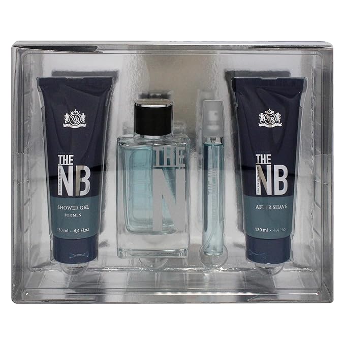 New Brand Prestige The NB 4 Pieces Gift Set for Men (3.3 Ounce Eau de Toilette Spray + 4.4 Ounce Shower Gel + 4.4 Ounce After Shave Balm + 0.5 Ounce Eau de Toilette Mini Spray)