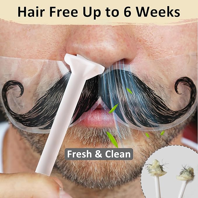Maxpearl Hair Removal Waxing kit for Men Nose &amp Ear Wax Kit with Silicone Pot - Hair Removal for Unwanted Coarse Male Body Hair - Mustache Eyebrows Underarms Back Chest Legs and More