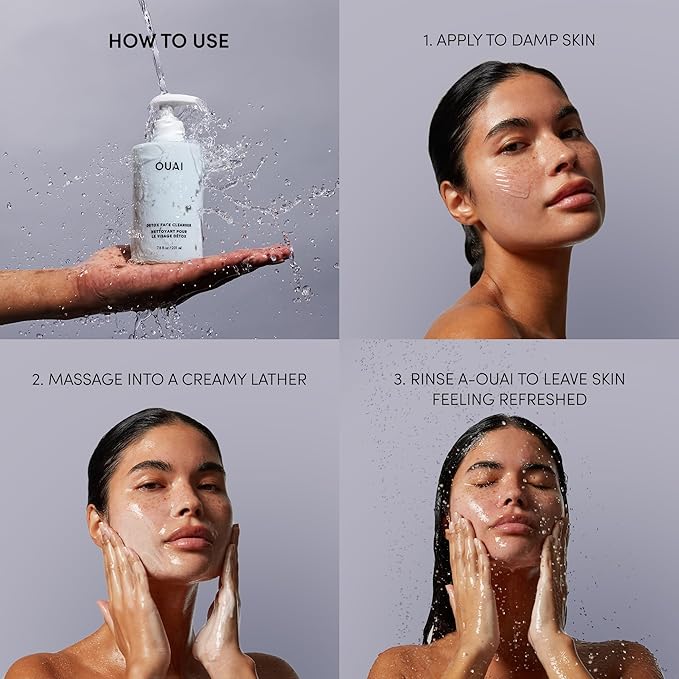OUAI Detox Facial Cleanser - Deep Cleansing Face Wash with Glycolic Acid Niacinamide &amp PHA - Removes Sweat Dirt &amp Oil Without Drying - Gentle Face Cleanser for Post-Workout (7.8 Fl Oz)