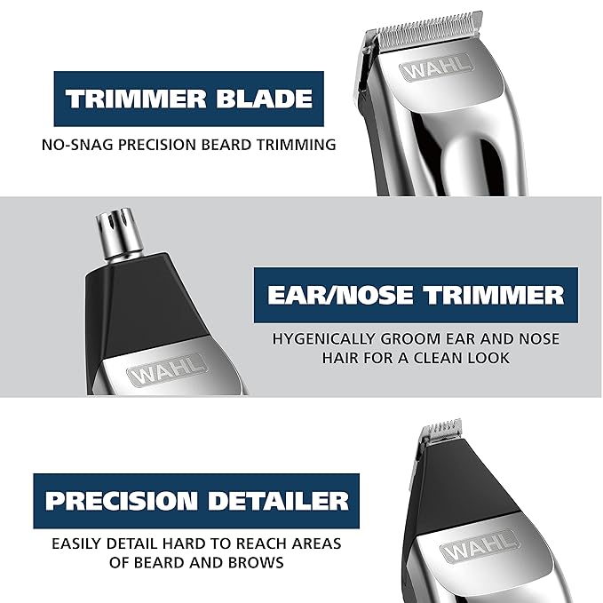 Wahl USA Rechargeable Lithium Ion All in One Beard Trimmer for Men with Detail and Ear &amp Nose Hair Trimmer Attachment ? Model 9854-600B