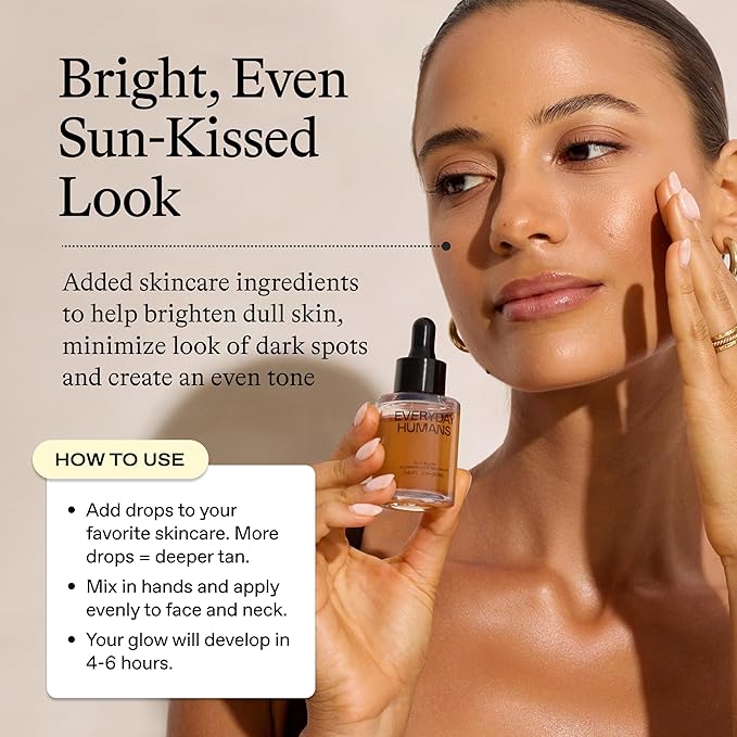 Sun Blush Glowing Self Tanning Drops Australian Made 1.0 fl.oz | Sun-Kissed Natural Face &amp Body Gradual Self Tanner with Peptides | Fragrance Free| Everyday Humans