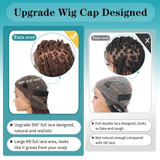 Kalyss HD Full Lace Boho Braided Wigs for Women 360 Lace Front Twist Braided Wigs with Baby Hair Brown Premium Synthetic Knotless Braid Wig 36