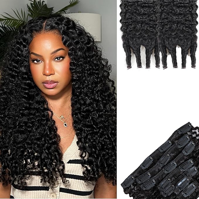 SIYUSI Burmese Curly Clip in Hair Extensions 3C 4A 100% Brazilian Remy Human Hair Clip Ins Invisible &amp Scalp-Friendly Natural Black Color 4.23oz 7Pcs (24 Inch)