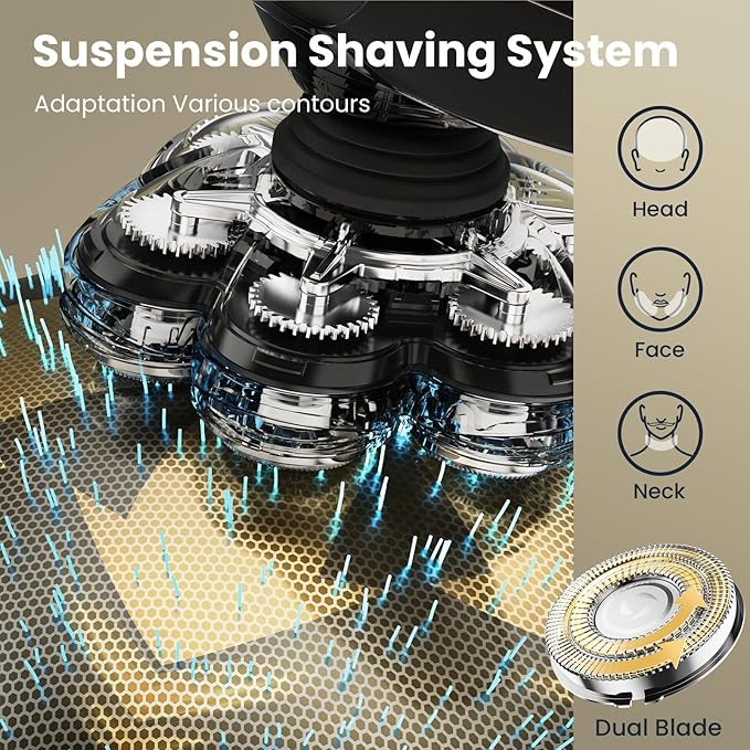 7D Head Shavers for Bald Men SHPAVVER Detachable Head Shaver LED Display Dry Wet Bald Head Razor IPX7 Waterproof Head Shavers with Type-C Charge