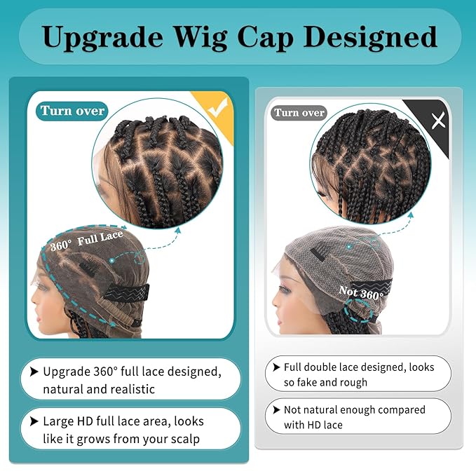 Kalyss HD Full Lace Boho Braided Wigs for Women 360 Lace Front Box Braided Wigs with Baby Hair Black Premium Synthetic Knotless Braid Wig 36