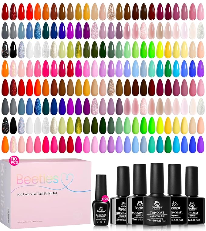 Beetles Gel Nail Polish Set - Chroma Dreams 100 Colors Polish Kit Pink Blue Orange Purple Fall Winter Gel Nail Colors with 5Pcs Base Top Coat Soak off UV Gel