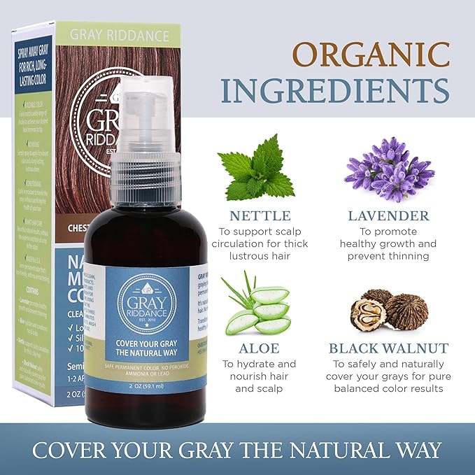 DIY Natural Mineral Color Dye Kit - 100% Vegan Hair Color Spray for Men &amp Women - Non-Toxic Ammonia-Free Organic Hypoallergenic Gray Coverage for Scalp &amp Beard - Chestnut Brown