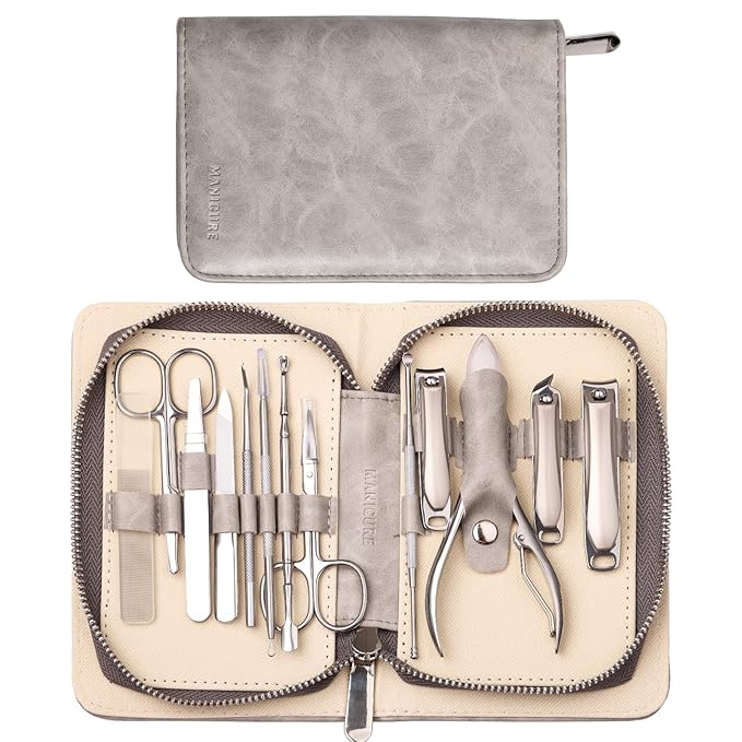 FAMILIFE Professional Manicure Set Manicure Kit Nail Clippers Set Stainless Steel Pedicure Tool Nail Kit with Portable Leather Travel Case Luxury Gifts for Him