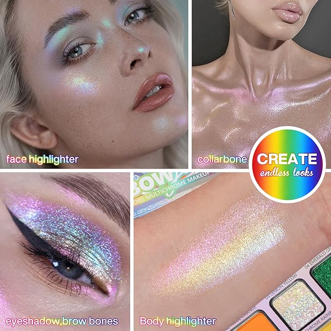 DE'LANCI Rainbow Eyeshadow Palette Colorful Makeup Pallet Multichrome Bright Neon Eyeshadow Palette High Pigment Vibrant Face Paint Rainbow Iridescent Makeup Long Lasting Daily Festival Goth FX Look