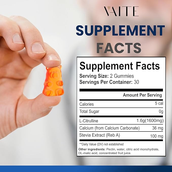 L Citrulline Gummies for Men - Powerful Vasodilator with Calcium 1600mg per Serving Extra Strength Boosts Nitroxyl and Nitric Oxide Production Supports Energy and Endurance 60 Chewable Gummy