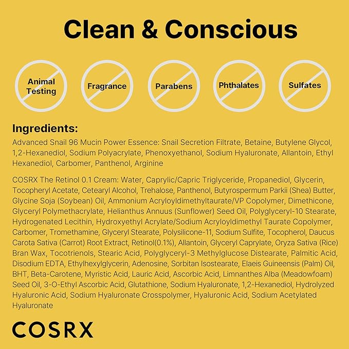 COSRX Snail 96% Mucin Power Essence 2ea &amp Retinol 0.1% Cream Mini Sample 1ea Glass Skin Starter Set Amazon Exclusive Daily Hydrating &amp Firming Korean Skin Care Kit Gift Set Stocking Stuff
