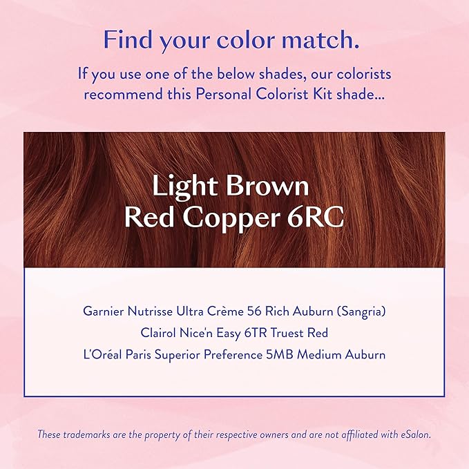 eSalon Permanent Hair Color &amp Hair Dye Complete Kit - Personal Colorist Kit for Up To 100% Gray Coverage for All Hair Types - Professional-Grade Ammonia-Free Hair Dye (Light Brown Red Copper 6RC)