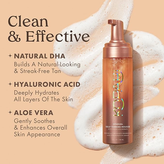 Kopari Gradual Self-Tanning Mousse Infused with Hyaluronic Acid Even Application Long-Lasting Natural Color Smooth Streak-Free Results