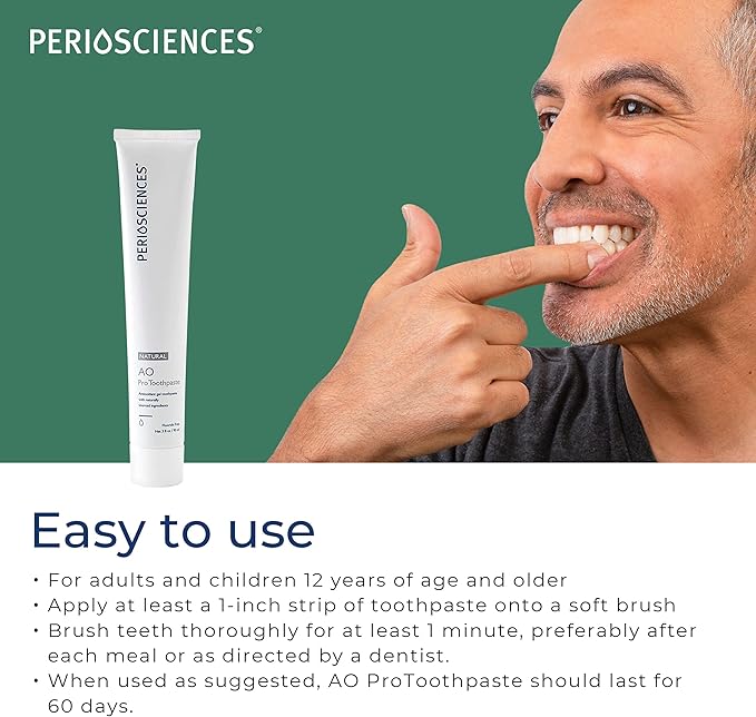 PerioSciences AO Pro Natural Toothpaste with Nano Hydroxyapatite Remineralizing Fluoride Free SLS Free Gluten Free 3 fl oz / 90ml - Pack of 2