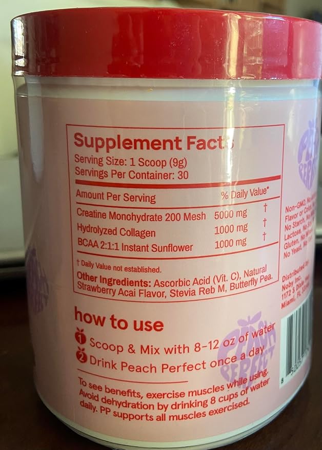 Peach Perfect Creatine Blend for Women ? Micronized Creatine Monohydrate with BCAA &amp Collagen for Glute Strength Support ? Strawberry Acai ? 30 Servings