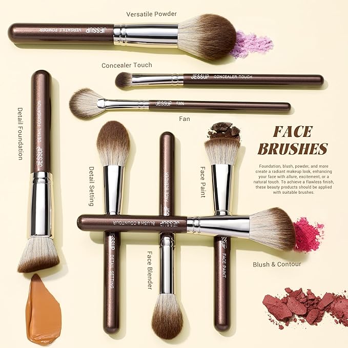 Jessup Makeup Brushes Set Professional 25pcs Premium Synthetic Make up Brushes for Foundation Eyeshadow Blending Concealer Blush Contour Bronzer Eyeliner Eyebrow Shimmer Brown T511