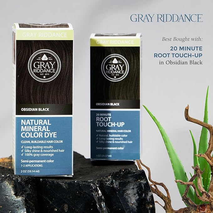DIY Natural Mineral Color Dye Kit - 100% Vegan Hair Color Spray for Men &amp Women - Non-Toxic Ammonia-Free Organic Hypoallergenic Gray Coverage for Scalp &amp Beard - Obsidian Black