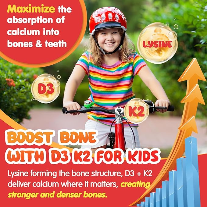 L-Lysine Gummies 500/1000mg with Algae Omega 3 Vitamin B2 D3 K2 C for Kids 9+ Teen &amp Adult Lysine Supplement Support Immune Lip &amp Oral Collagen Production Brain Bone Health Sugar Fr