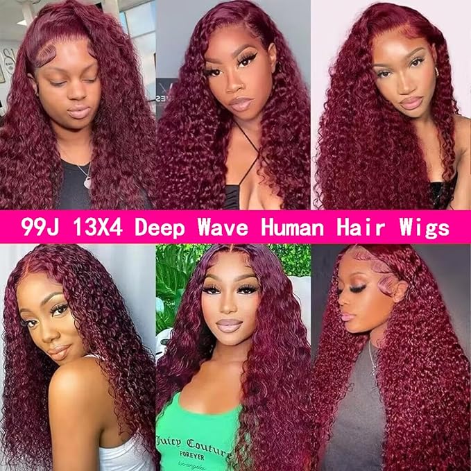 Burgundy Lace Front Wigs Human Hair 99J 13x4 HD Deep Wave Lace Front Wigs Human Hair Pre Plucked Colored Wine Red Wig Glueless With Baby Hair Wigs For Women