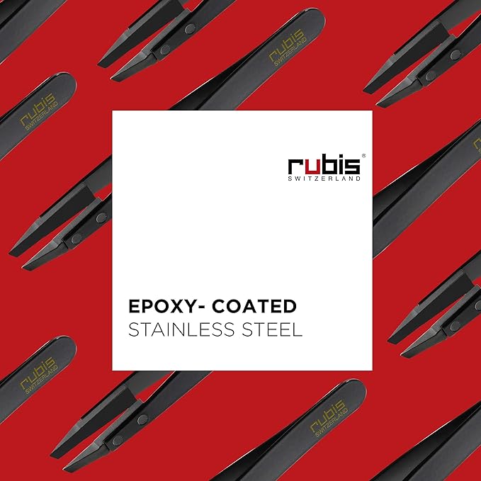 Rubis Classic Techno Stainless Steel Tweezers for Precise Eyebrows and Hair Removal Slanted Polymer Tips 1KS104 BlackRubis Switzerland Swiss Made World Renowned Precision