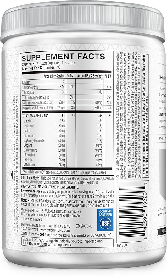 Xtend Scivation EAA + BCAA Powder | Muscle Recovery &amp Lean Muscle Growth | 9 Essential Amino Acids for Intra Workout or Post Workout Recovery | 10g EAAs Per 2 Servings | Mango 40 Servings