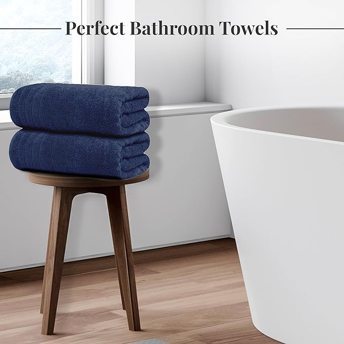 Tens Towels Pack of 4 Extra Large Bath Towels 30 x 60 Inches 100% Cotton Larger &amp Lighter Weight Quicker to Dry Super Soft and Absorbent Perfect for Bathroom Navy