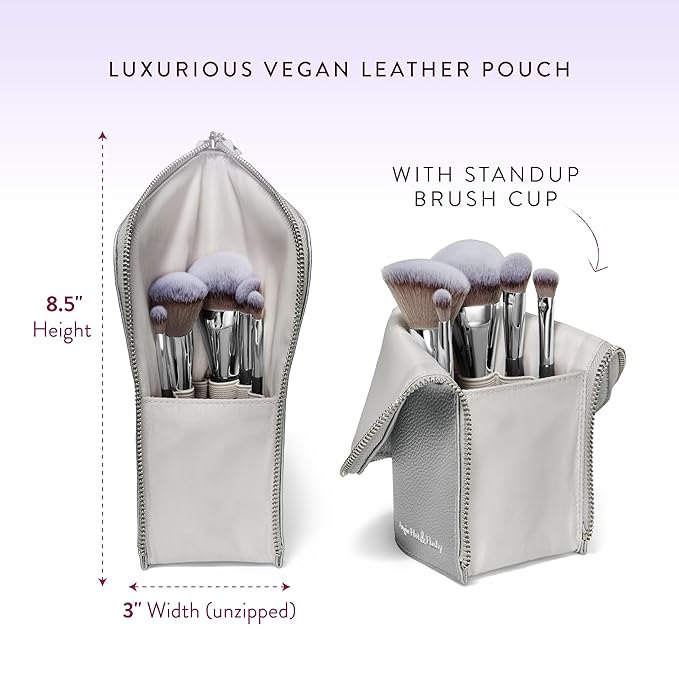 BK BEAUTY BRUSHES - ANGIE HOT &amp FLASHY Travel Brush Set with Pouch - Foundation Makeup Brushes - Brush for Liquid or Cream Foundations - Under-Eye Concealer | Bronzer Blush &amp Highlighter Make