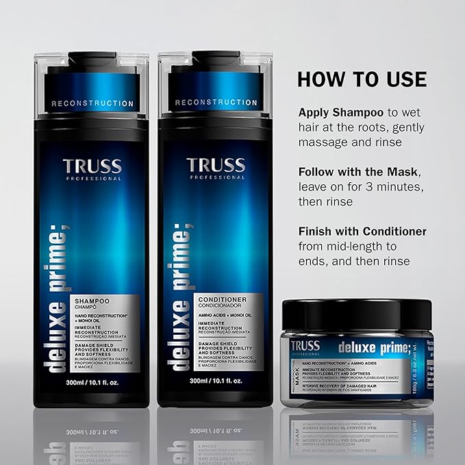 TRUSS Deluxe Prime + Mask - Deep Conditioning Hair Mask for Damaged Hair - Targeted Care for Dry Brittle &amp Discoloured Strands - Frizz Control &amp Breakage Defense (6.35 Oz)