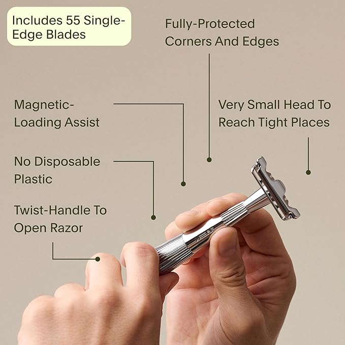Leaf Shave | Leaf Twig Razor All-Metal Single Blade Razor for Men &amp Women Fixed Head with Magnetic Load Assist Includes 5 Stainless Steel Blades- Face Shaving Lighter Hair Sensitive Skin -Rose