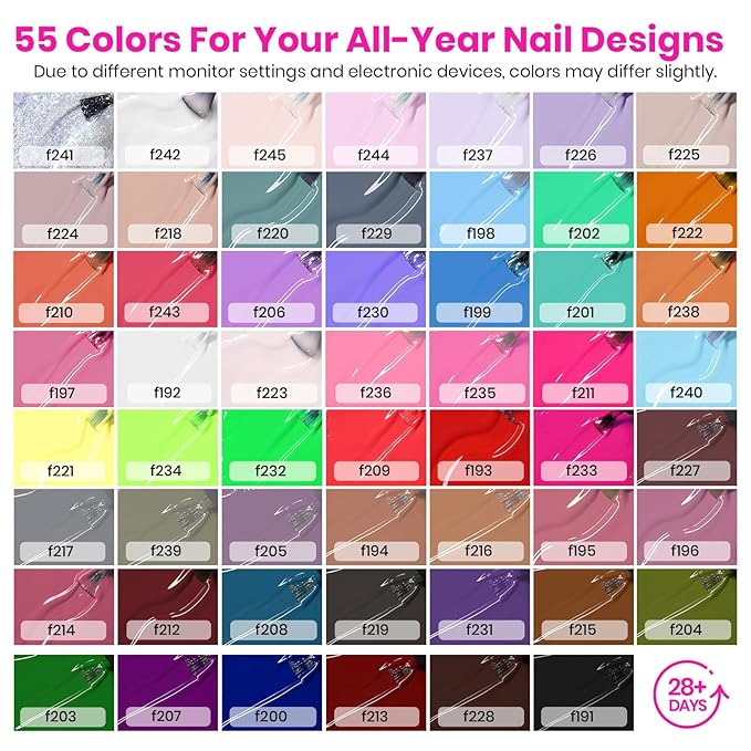 Beetles Gel Nail Polish Kit with U V Light 55 Colors Gel Polish 81 Pcs Nail Stuff Kit for All Seasons with Base and Matte&ampGlossy Top Coat Color Enchantment Plus Soak Off Gifts for Women Girls Tee
