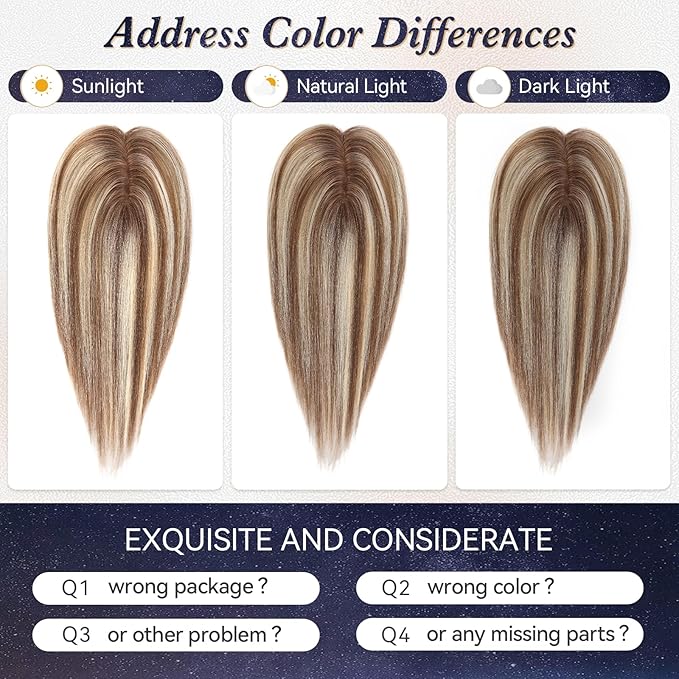 starluck Hair Toppers for Women Real Human Hair 4.5*1.5Silk Base ombre Blonde mix Brown HairPieces No Bangs 100% Real Human HairToppers for Women with ThinningHair Cover Gray Roots