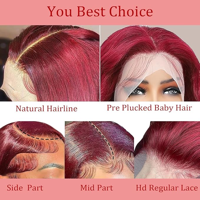 PANDA ANGEL 32 Inch Burgundy Lace Front Wigs Human Hair Red Burgundy Wig Human Hair 13x4 Hd Transparent Lace Frontal Wigs Human Hair 99J Burgundy Straight Wigs for Women