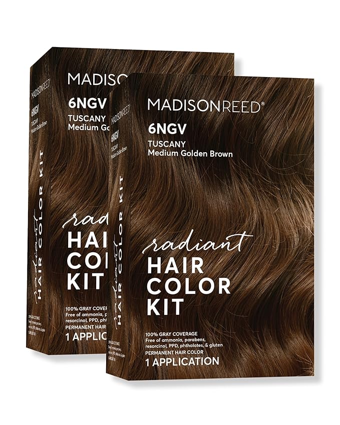 Madison Reed Radiant Hair Color Kit | 6NGV Medium Golden Brown (Tuscany Brown) for 100% Gray Hair Coverage | Dimensional Salon-Quality Permanent Hair Dye | PPD-Free &amp Ammonia-Free | 2 Pack
