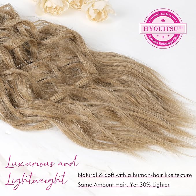 REECHO Clip in Hair Extensions 4PCS Blonde Hair Extensions 24 Thick Long Beach Waves hair extensions HE003 Invisible Lace Weft Natural Soft Hairpieces for Women ? Champagne Blonde