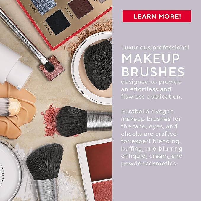 Mirabella Dual Finish Blush &amp Powder Brush ? Angled Vegan Makeup Brush for Cheeks Super-Soft Synthetic Bristles Weighted Aluminum Handle Cruelty-Free Professional Quality