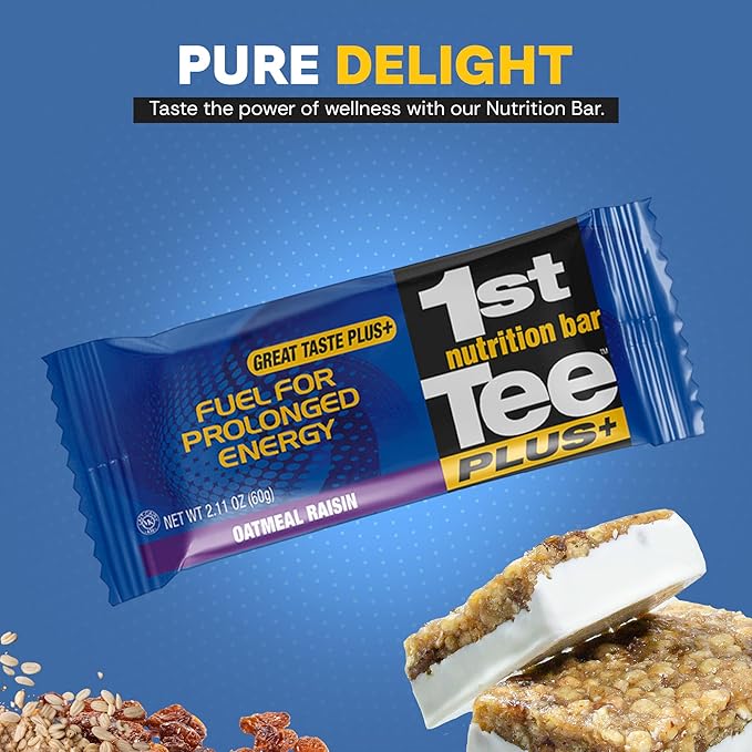 1st Tee PLUS+ Oatmeal Raisin bars made with Natural Ingredients Breakfast Bars | Best Oatmeal Bars Golf Nutrition Bar Easily Digestible Balanced Nutrition Bars 12-60 grams bars