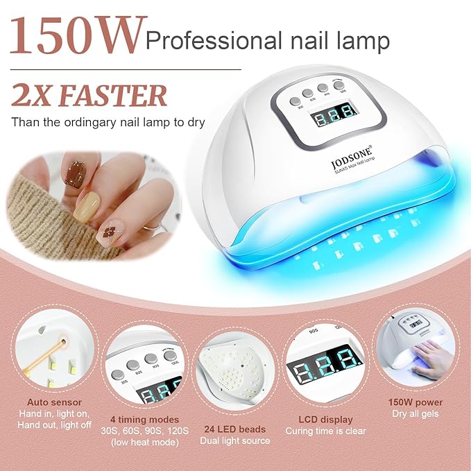 JODSONE Gel Nail Polish Kit with U V Light 32 Color Soak Off Base&ampTop Glitter Coat Gel Polish for DIY Manicure Lovers