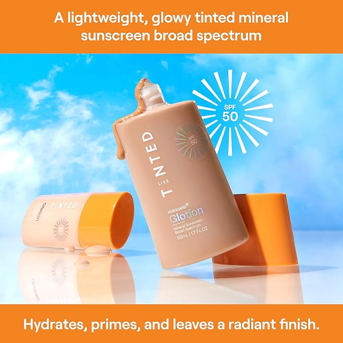 Live Tinted Hueguard Glotion Mineral Tinted Sunscreen For Face SPF 50 ? Lightweight Fragrance-Free Sunscreen ? Hydrating &amp Brightening ? Clean &amp Vegan Primer With SPF - Medium Deep .5 FL Oz