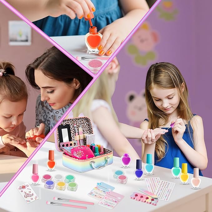 Kids Nail Polish Set for Girls Quick Dry Nail Polish Salon Kit Peelable Nail Polish Ideal Gift Toys for Toddlers Children Princess Christmas Birthday Gifts Toy Age 3-12