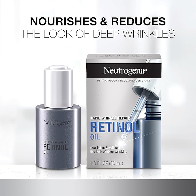 Neutrogena Rapid Wrinkle Repair Retinol Face Oil Daily Anti-Aging Face Serum to Fight Fine Lines Deep Wrinkles &amp Dark Spots 1.0 fl. oz