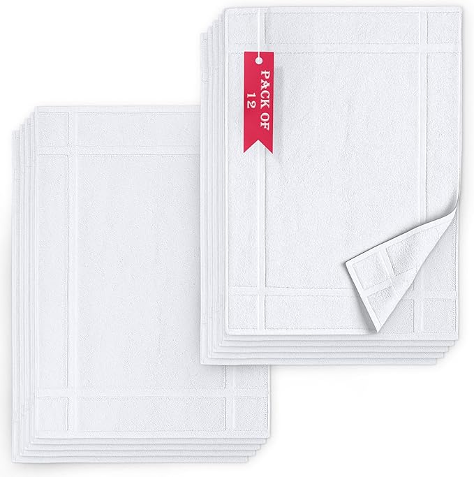 Pearl Linens Pack of 12 100% Cotton Bath Mat 20x30 inches Soft &amp Absorbent Quick Dry Bathroom Mat Set Not Bathroom Rugs After Shower Mat Bath Tub Mat 687 GSM Machine Washable White