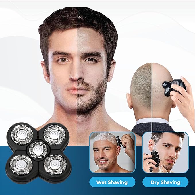 4 Pack Shaver Replacement Blades Compatible with Freedom Head Electric Razor Shaving 5 Blades Shaver Replacement Heads for Head Shavers for Bald Men Replacement Blades for Head Shaver Kit 2 Brush