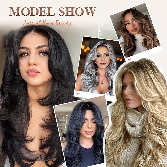 Dark Green Wig Long Layered Wavy Green Wigs with Curtain Bangs for Black White Women Synthetic Long Wavy Layered Natural Curly Wigs Heat Resistant for Daily Party Use 24Inch(GREEN)