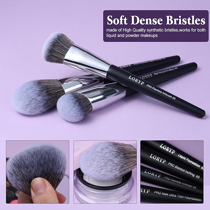 LORYP Professional Makeup Brushes Set 32Pcs Matte Black Cosmetic Brush Kit for All Face &amp Eye of Soft Vegan Synthetic Hair for Artists &amp Enthusiasts